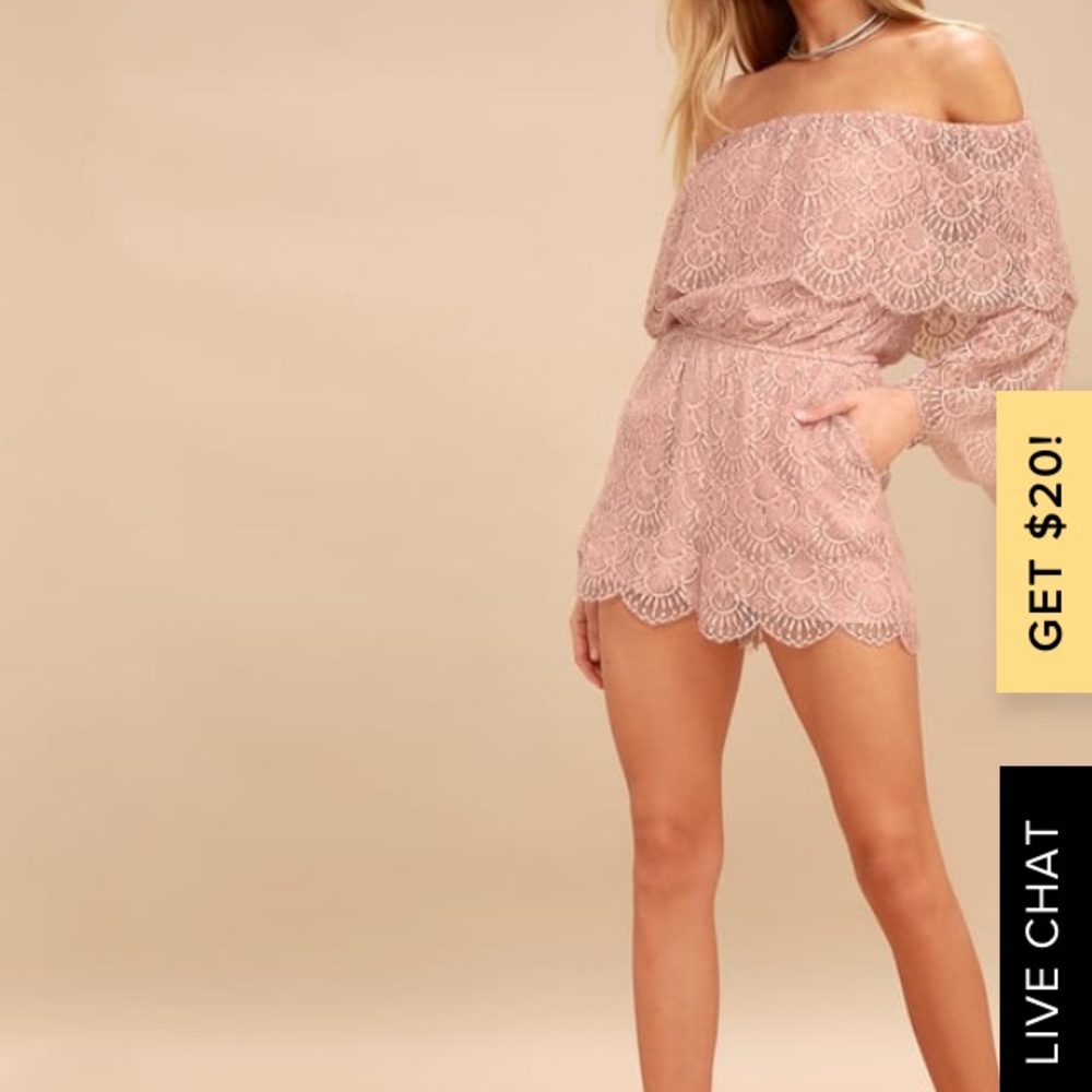 Kennedy Mauve Pink Lace Off-the-Shoulder Romper